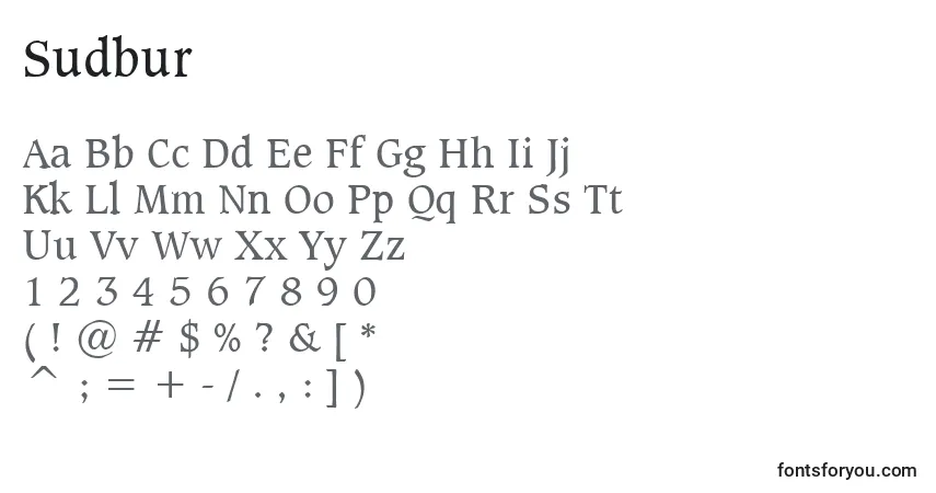 Шрифт Sudbur – алфавит, цифры, специальные символы