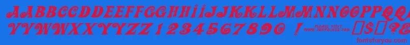 Action Is Wide Diagonal Jl Expanded Italic Font – Red Fonts on Blue Background