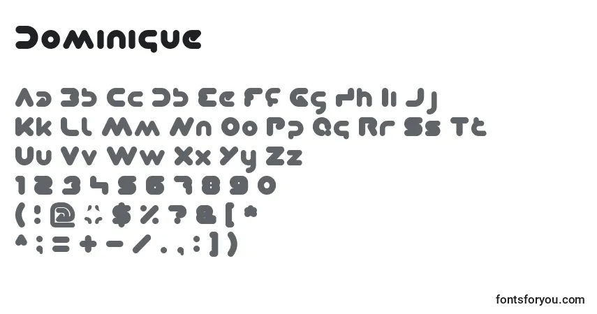 Dominique-fontti – aakkoset, numerot, erikoismerkit
