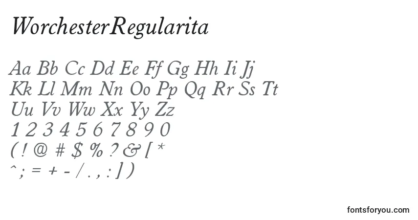 WorchesterRegularita-fontti – aakkoset, numerot, erikoismerkit