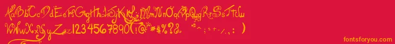 LesOeufsDeCassowary-Schriftart – Orangefarbene Schriften auf rotem Hintergrund
