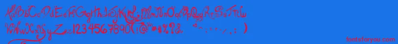 LesOeufsDeCassowary Font – Red Fonts on Blue Background