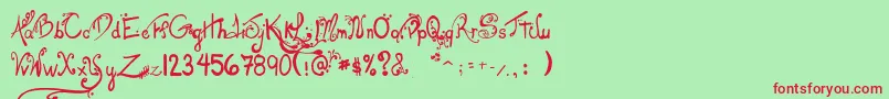 LesOeufsDeCassowary Font – Red Fonts on Green Background