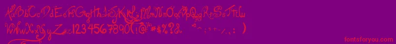 LesOeufsDeCassowary-Schriftart – Rote Schriften auf violettem Hintergrund