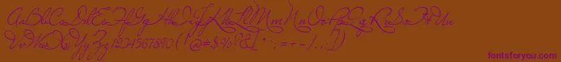 MissLeGatees-Schriftart – Violette Schriften auf braunem Hintergrund