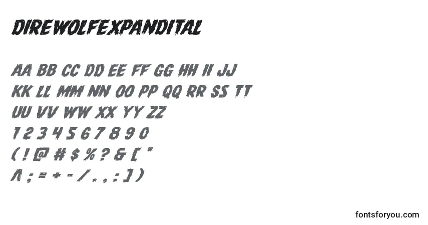 Шрифт Direwolfexpandital – алфавит, цифры, специальные символы