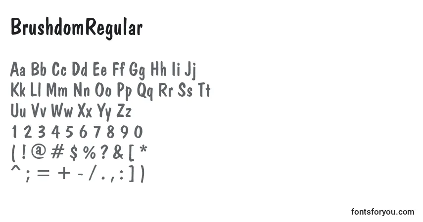 Czcionka BrushdomRegular – alfabet, cyfry, specjalne znaki
