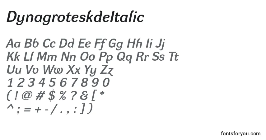 Schriftart DynagroteskdeItalic – Alphabet, Zahlen, spezielle Symbole