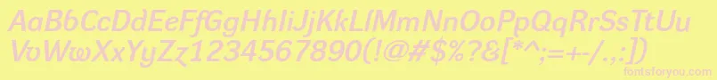 DynagroteskdeItalic-fontti – vaaleanpunaiset fontit keltaisella taustalla