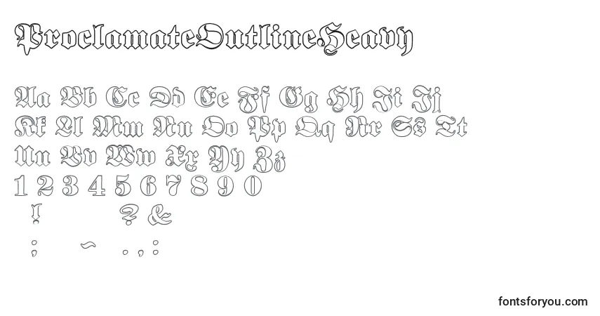 Czcionka ProclamateOutlineHeavy – alfabet, cyfry, specjalne znaki