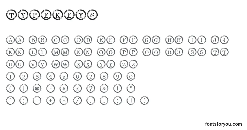 Schriftart TypeKeys – Alphabet, Zahlen, spezielle Symbole