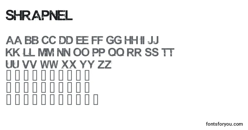 Czcionka Shrapnel – alfabet, cyfry, specjalne znaki