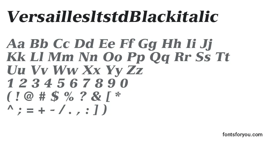 A fonte VersaillesltstdBlackitalic – alfabeto, números, caracteres especiais