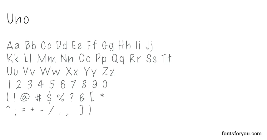 Czcionka Uno – alfabet, cyfry, specjalne znaki