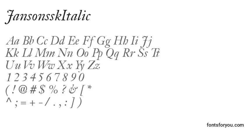 A fonte JansonsskItalic – alfabeto, números, caracteres especiais