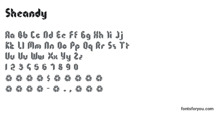 A fonte Sheandy – alfabeto, números, caracteres especiais