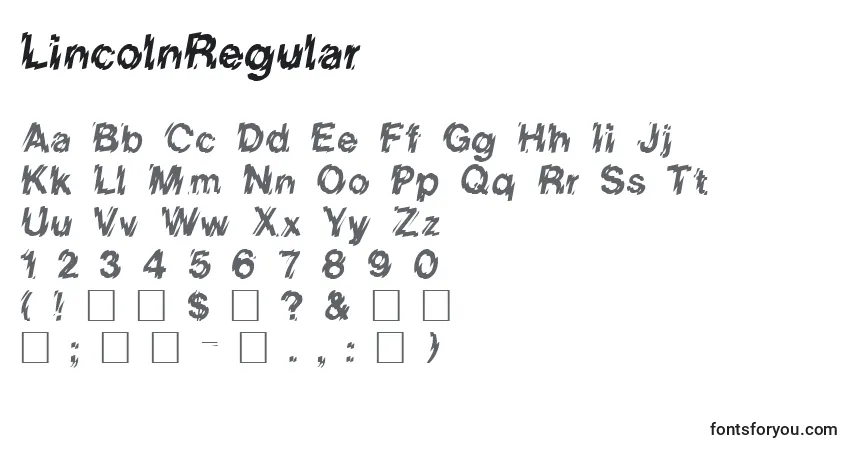Czcionka LincolnRegular – alfabet, cyfry, specjalne znaki
