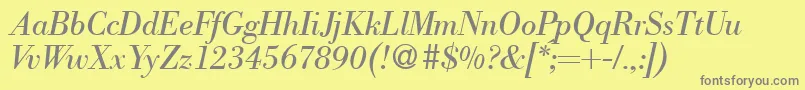 ModernbodoniRegularitalic-fontti – harmaat kirjasimet keltaisella taustalla