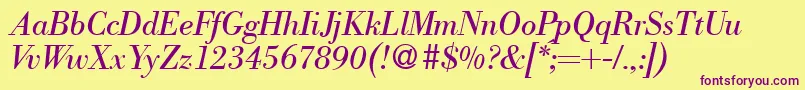 ModernbodoniRegularitalic-Schriftart – Violette Schriften auf gelbem Hintergrund
