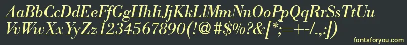 フォントModernbodoniRegularitalic – 黒い背景に黄色の文字