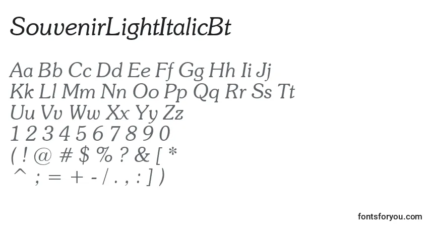 A fonte SouvenirLightItalicBt – alfabeto, números, caracteres especiais