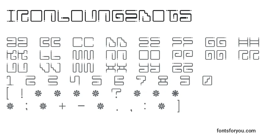 Czcionka Ironloungedots – alfabet, cyfry, specjalne znaki