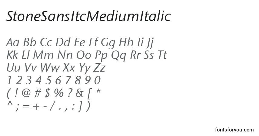 StoneSansItcMediumItalic-fontti – aakkoset, numerot, erikoismerkit