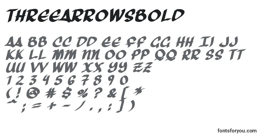 Шрифт ThreeArrowsBold – алфавит, цифры, специальные символы