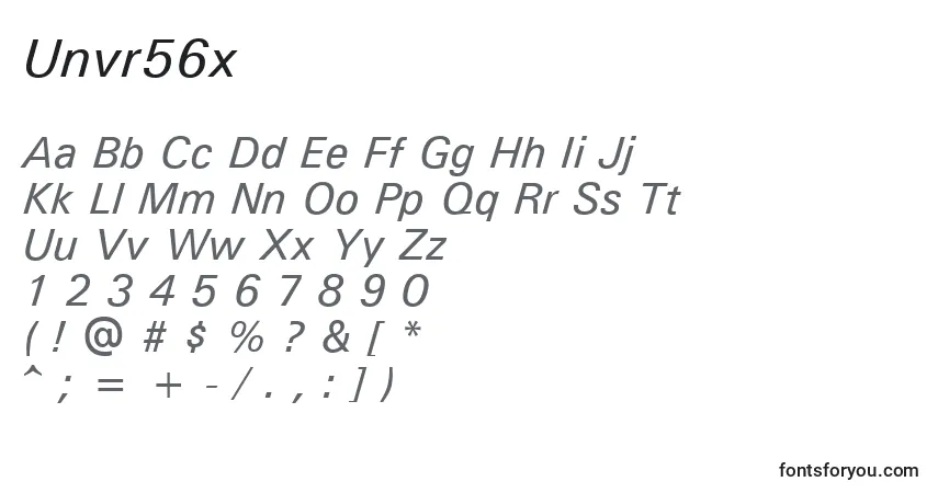 Czcionka Unvr56x – alfabet, cyfry, specjalne znaki