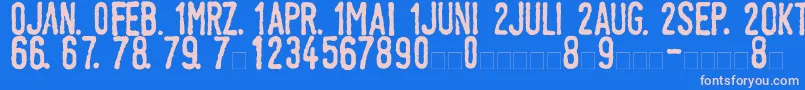 LinotypeTagesstempelNormal Font – Pink Fonts on Blue Background