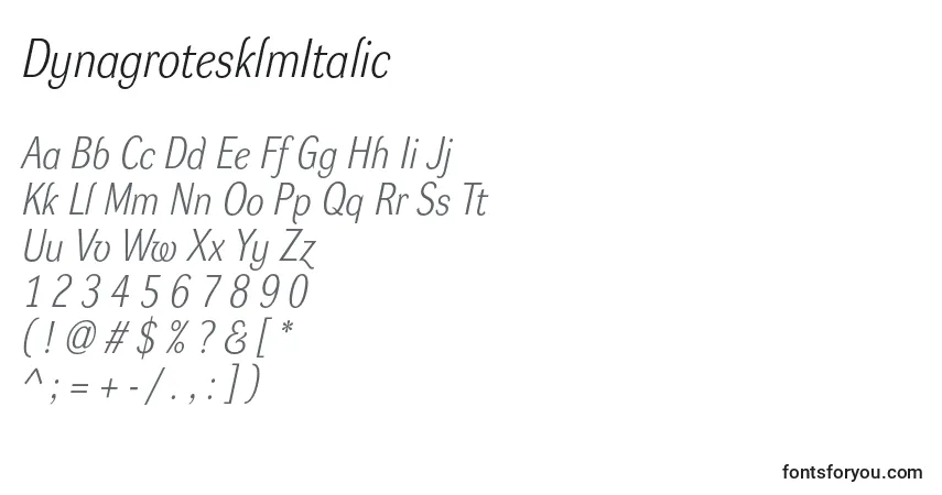 A fonte DynagrotesklmItalic – alfabeto, números, caracteres especiais
