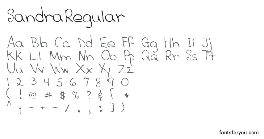 characters of sandraregular font, letter of sandraregular font, alphabet of  sandraregular font