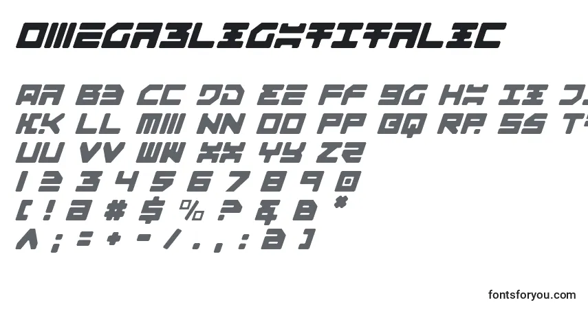 A fonte Omega3LightItalic – alfabeto, números, caracteres especiais