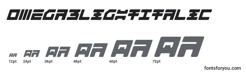 Размеры шрифта Omega3LightItalic
