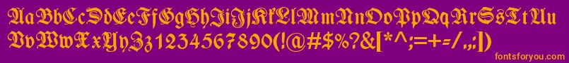 Weitere Informationen zur WieynkfrakturzierBold-Schriftart WieynkfrakturzierBold-Schriftart – Orangefarbene Schriften auf violettem Hintergrund