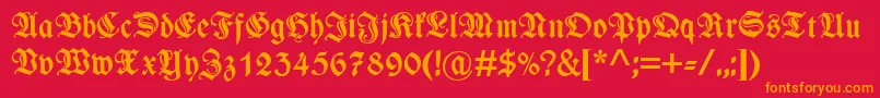 WieynkfrakturzierBold-Schriftart – Orangefarbene Schriften auf rotem Hintergrund