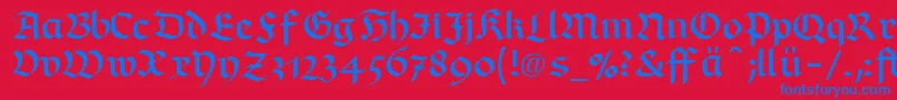 RichmondfrakturLtDfr-fontti – siniset fontit punaisella taustalla