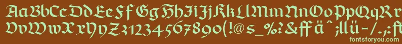 フォントRichmondfrakturLtDfr – 緑色の文字が茶色の背景にあります。
