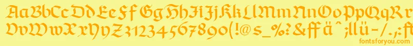 フォントRichmondfrakturLtDfr – オレンジの文字が黄色の背景にあります。