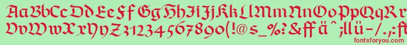 RichmondfrakturLtDfr-fontti – punaiset fontit vihreällä taustalla