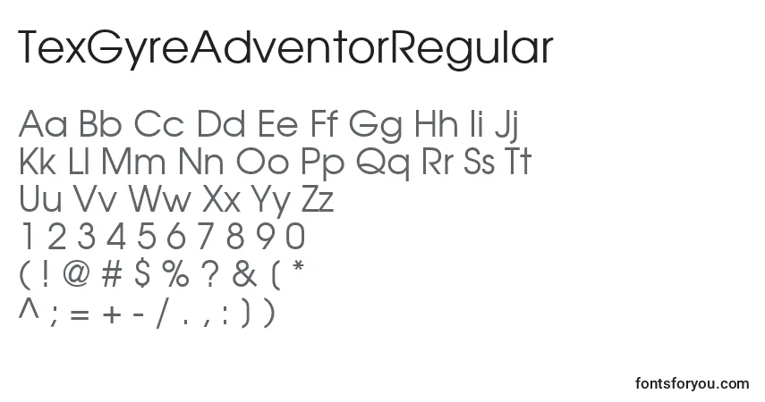 Czcionka TexGyreAdventorRegular (115012) – alfabet, cyfry, specjalne znaki