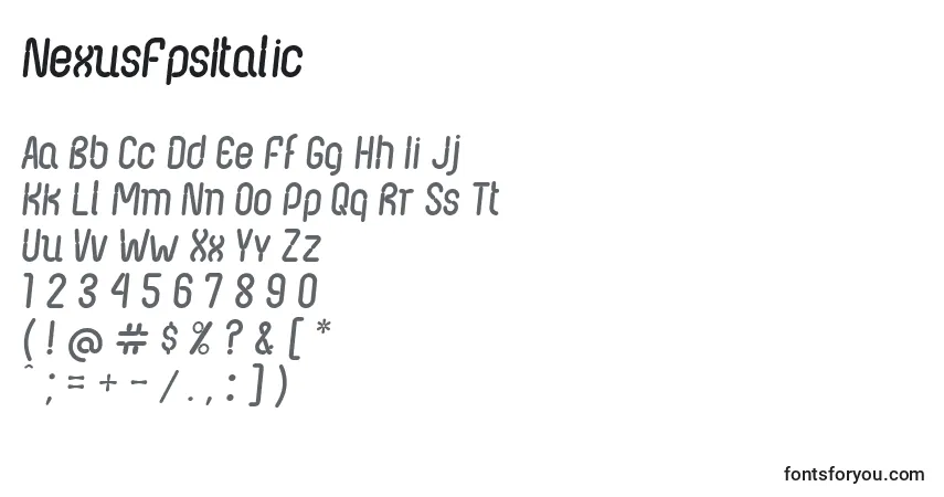 Шрифт NexusFpsItalic – алфавит, цифры, специальные символы