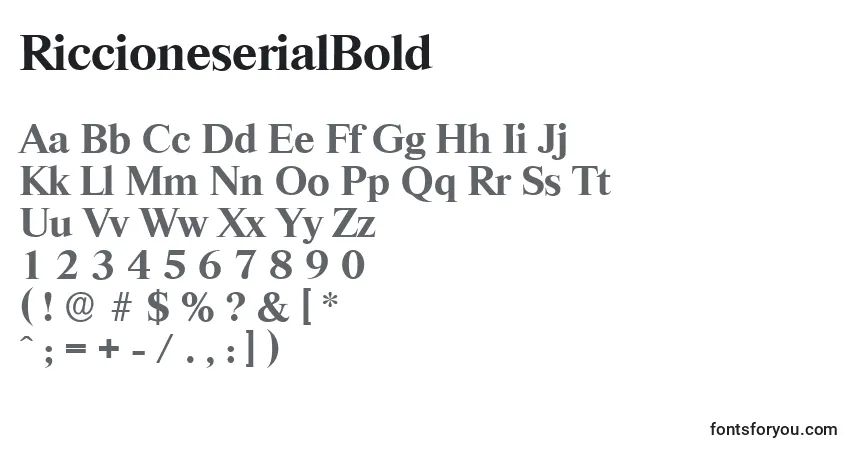 A fonte RiccioneserialBold – alfabeto, números, caracteres especiais