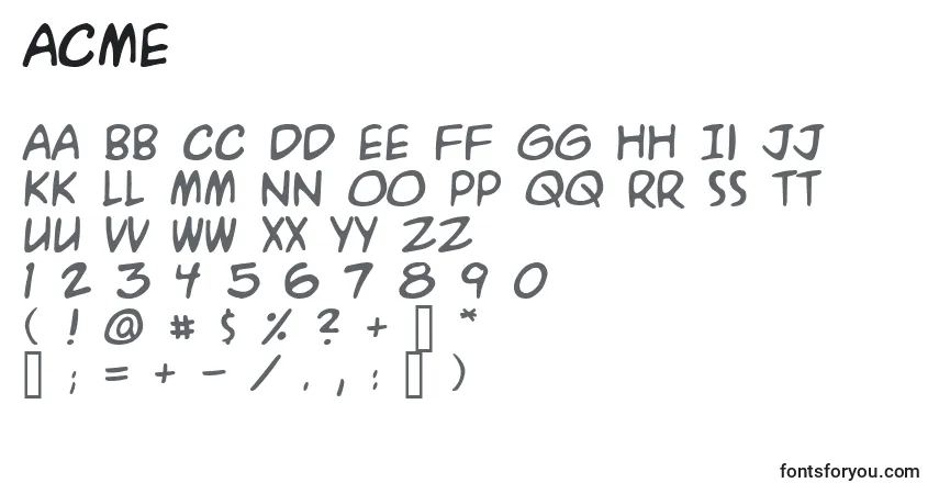 Czcionka Acme – alfabet, cyfry, specjalne znaki