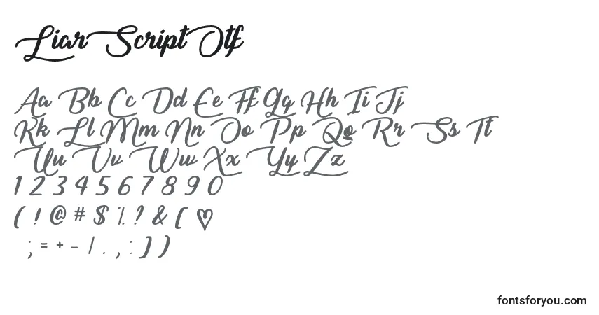 Schriftart LiarScriptOtf – Alphabet, Zahlen, spezielle Symbole