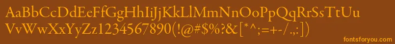 GaramondpremrproSubh-Schriftart – Orangefarbene Schriften auf braunem Hintergrund