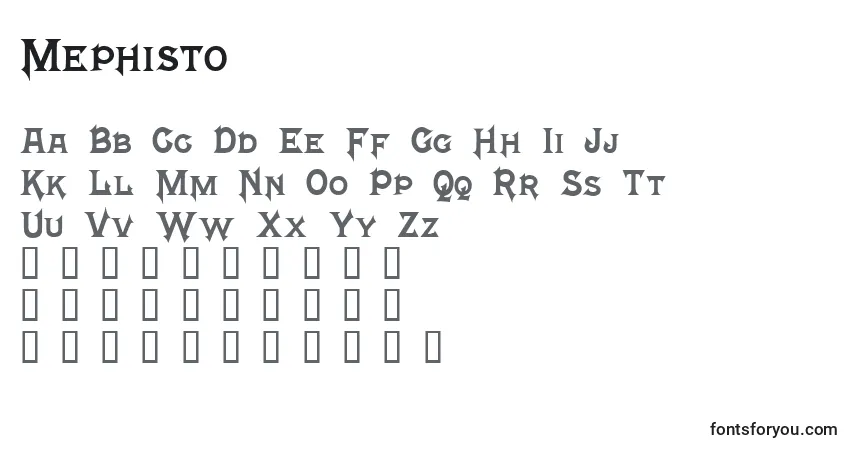 Czcionka Mephisto – alfabet, cyfry, specjalne znaki