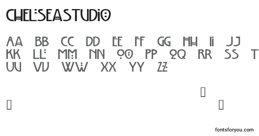Czcionka ChelseaStudio – alfabet, cyfry, specjalne znaki