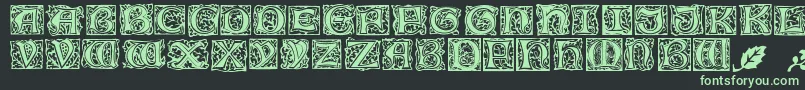 MorrisJensonInitialen-fontti – vihreät fontit mustalla taustalla