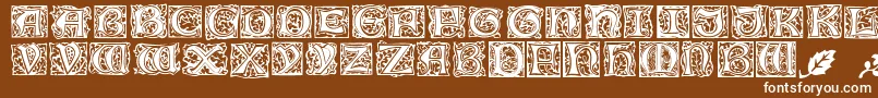 MorrisJensonInitialen-fontti – valkoiset fontit ruskealla taustalla